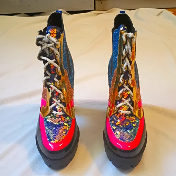 Colorful Glitter Platform Ankle Boots - Picture 2 of 10
